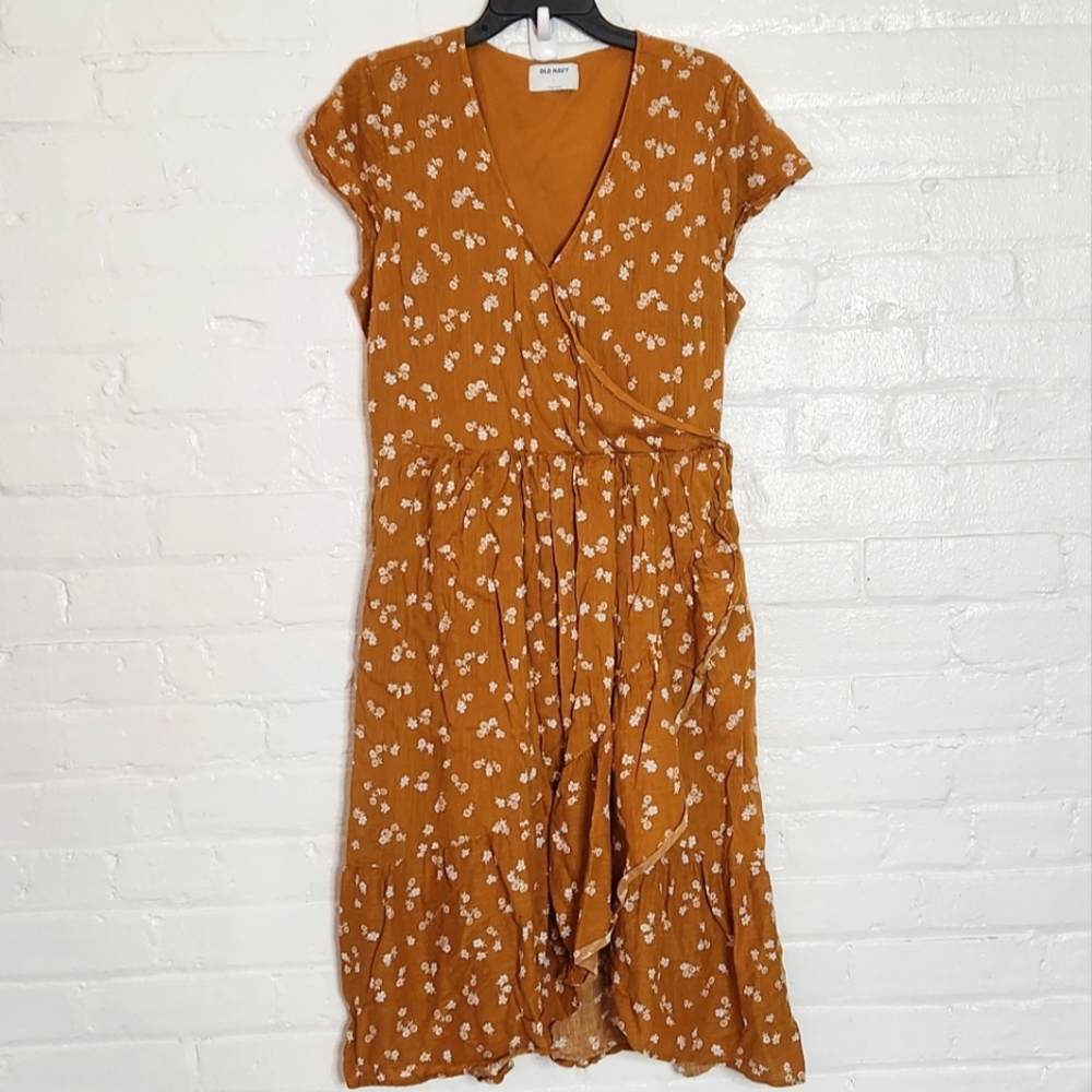 Unknown Brand Rust Floral Wrap Midi Dress